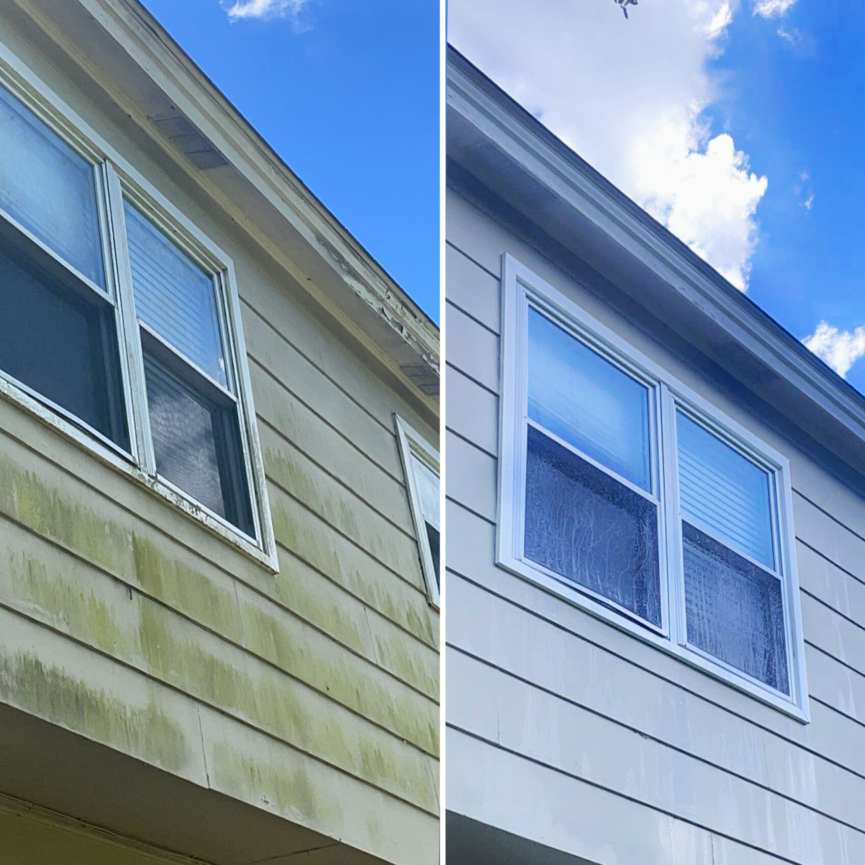 Showcase of house siding before and after soft washing